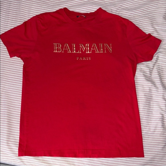 Balmain Other - Balmain Red Tee with Gold Logo